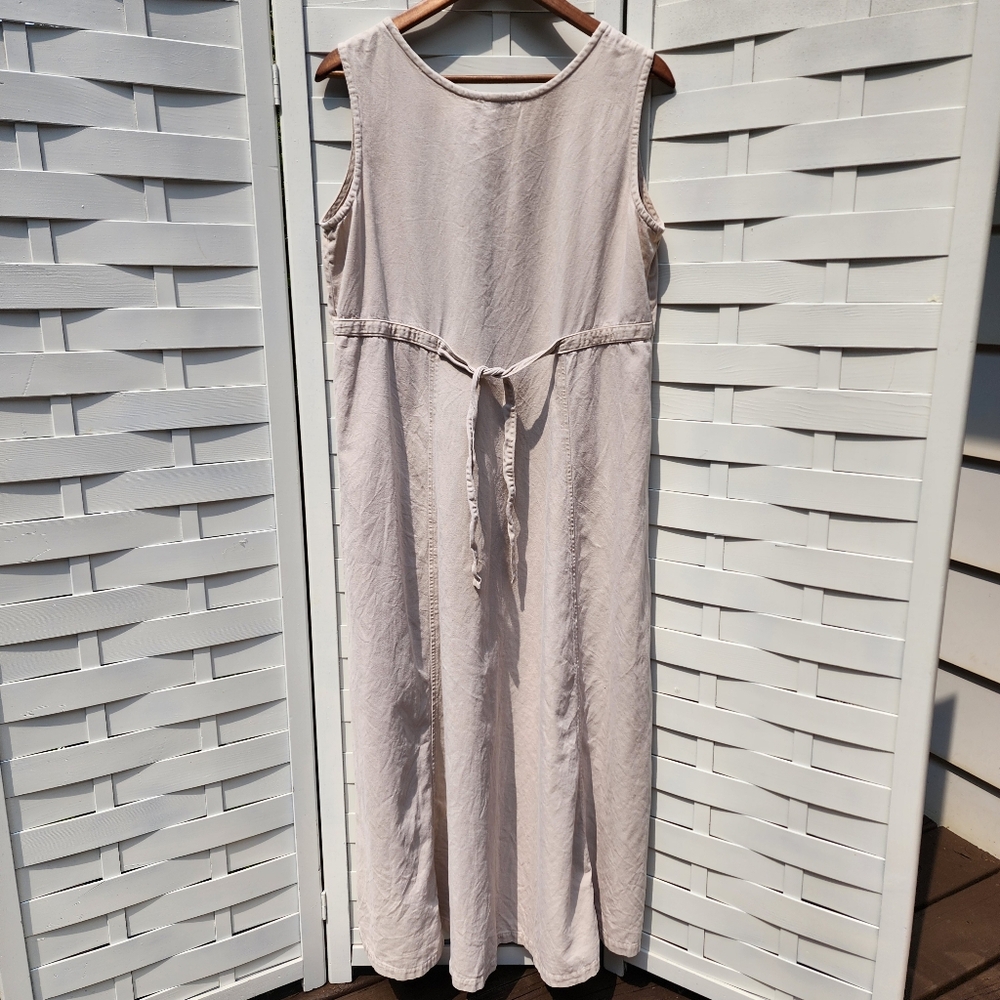 Vintage Eileen Fisher Cotton Tencel Button Front A-line Back Tie Maxi Dress - Picture 4 of 12